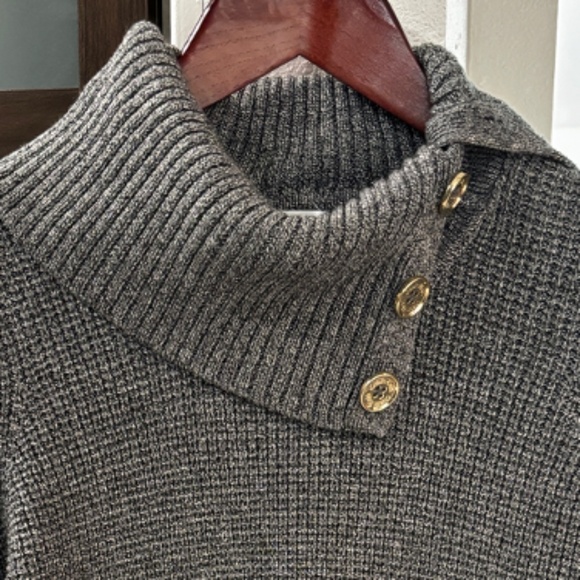 Calvin Klein Side Button Cowl Neck Sweater - Gray XS - Picture 1 of 10